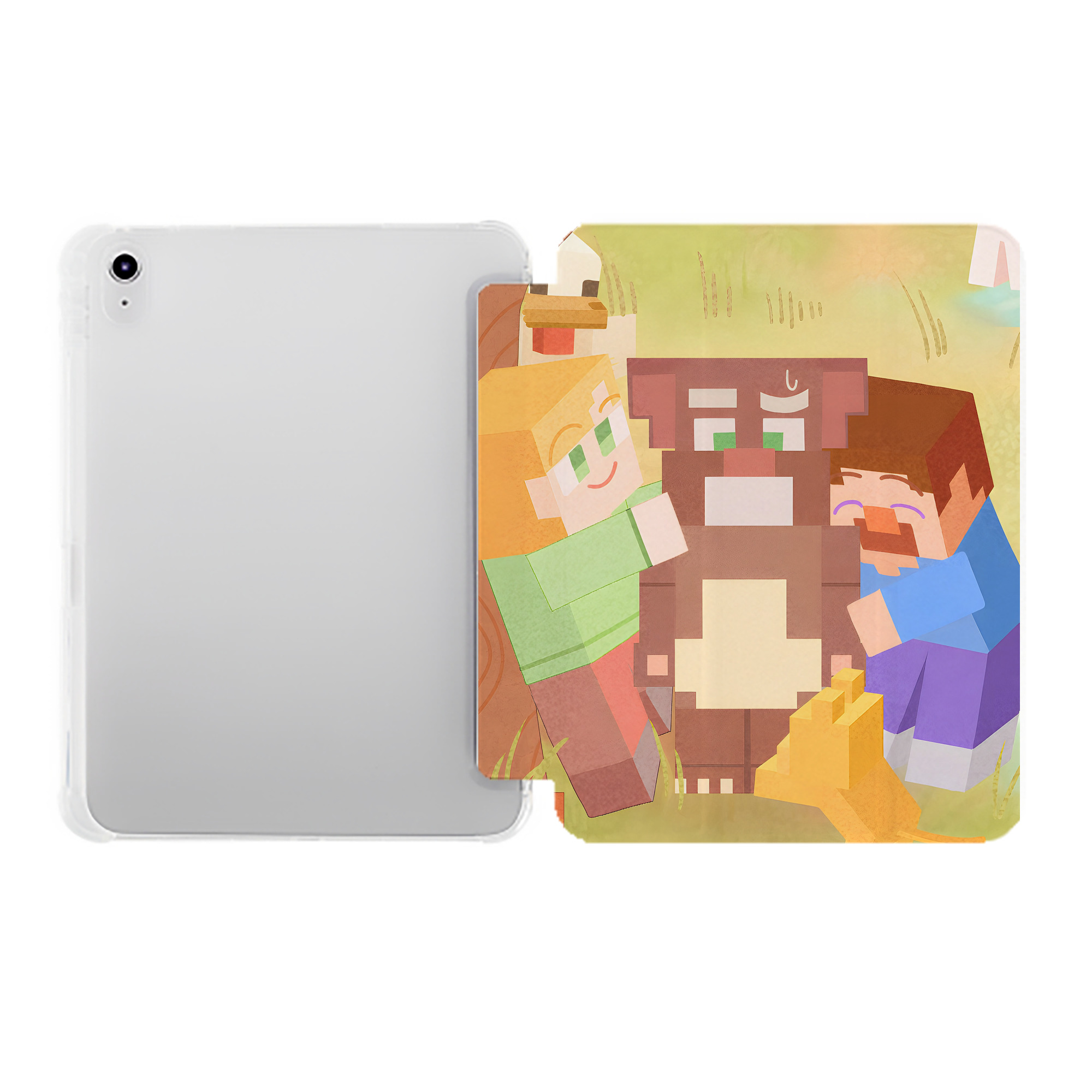 （画像用） マインクラフト ブロックの世界 Minecraft MC Block world IPad ケース ペン収納付き 三つ折りスタンド PUレザー×シリコン 対応機種9.5/10.5/10.9インチ